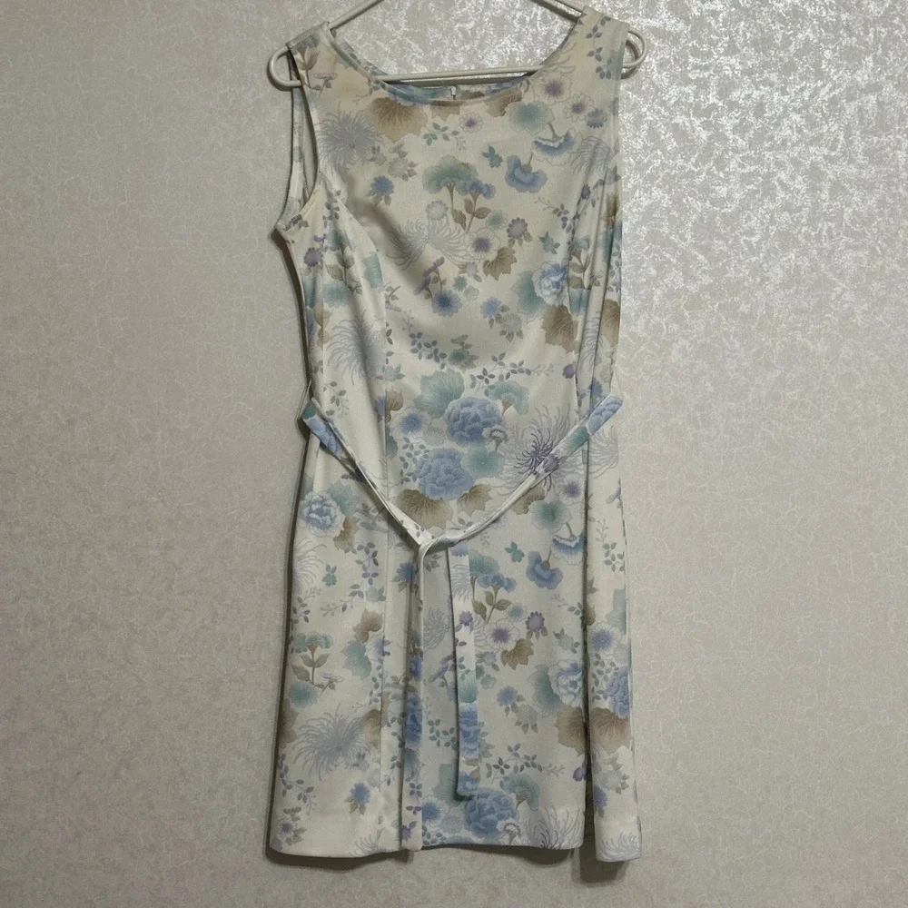Vintage‎ 60's Floral 2 Piece Dress & Jacket Set Blue Purple Cream Cottagecore S
